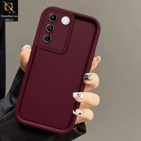 Vivo V27e Cover - Maroon - Soft Silicone Case With Round Bumper Matte TPU Shockproof Cover