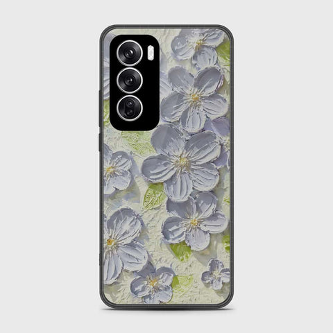 Oppo Reno 12 Cover - Floral Series - Design 12 - Grey & Green - HQ Premium Shine Durable Shatterproof Case