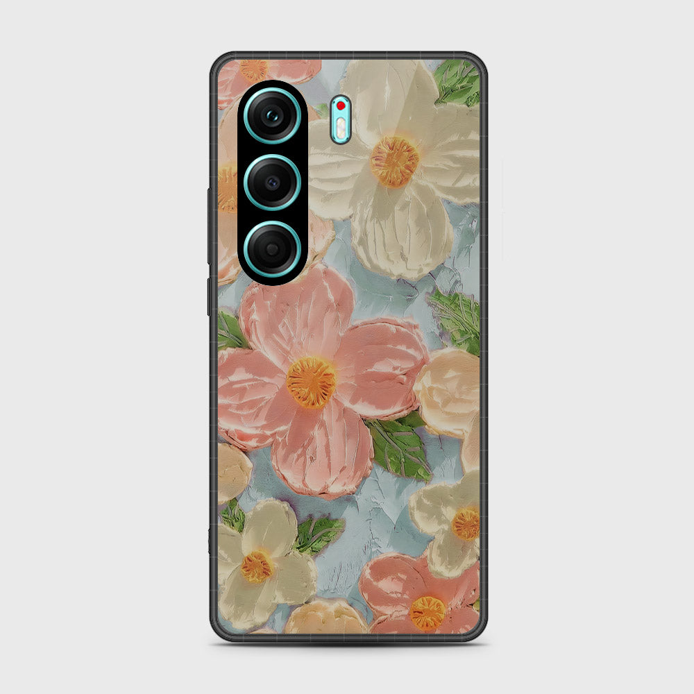 Tecno Camon 40 Cover - Floral Series - Design 16 - Cyan & Pink - HQ Premium Shine Durable Shatterproof Case