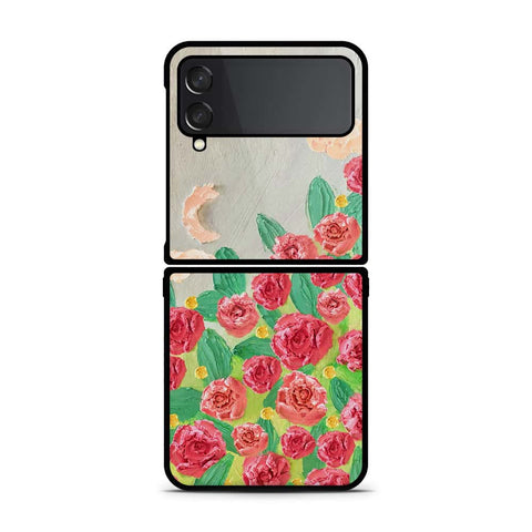 Samsung Galaxy Z Flip 4 5G Cover - Floral Series - Design 10 - Red & Green - HQ Premium Shine Durable Shatterproof Case