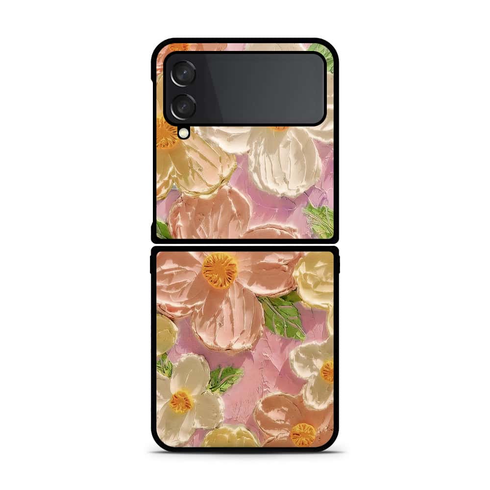 Samsung Galaxy Z Flip 4 5G Cover - Floral Series - Design 11 - White & Green - HQ Premium Shine Durable Shatterproof Case