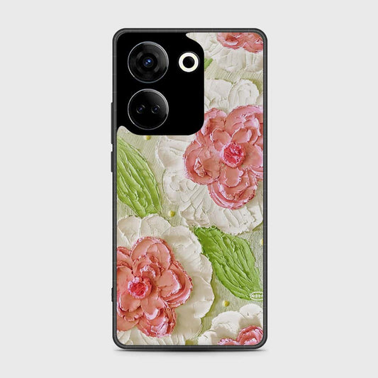 Tecno Camon 20 Pro Cover - Floral Series - Design 13 - Offwhite & Green - HQ Premium Shine Durable Shatterproof Case