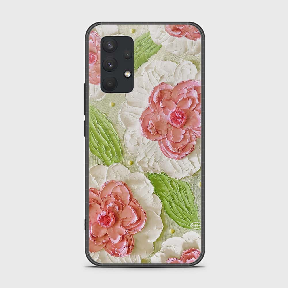 Samsung Galaxy A32 Cover - Floral Series - Design 13 - Offwhite & Green - HQ Premium Shine Durable Shatterproof Case