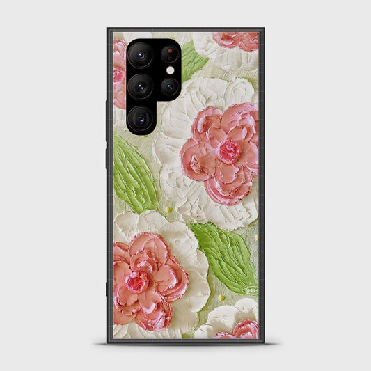 Samsung Galaxy S23 Ultra 5G Cover - Floral Series - Design 13 - Offwhite & Green - HQ Premium Shine Durable Shatterproof Case