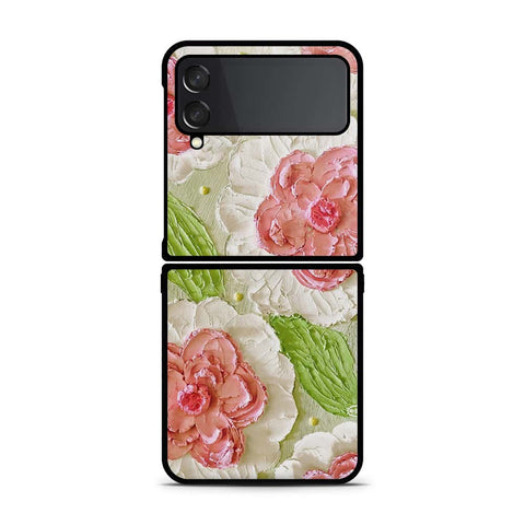 Samsung Galaxy Z Flip 4 5G Cover - Floral Series - Design 13 - Offwhite & Green - HQ Premium Shine Durable Shatterproof Case