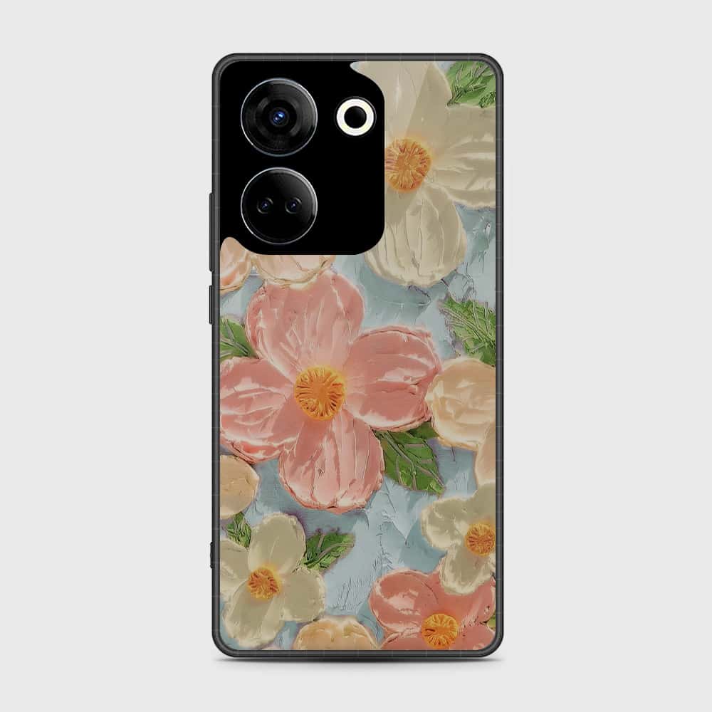 Tecno Camon 20 Pro Cover - Floral Series - Design 16 - Cyan & Pink - HQ Premium Shine Durable Shatterproof Case