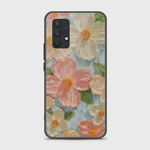 Samsung Galaxy A32 Cover - Floral Series - Design 16 - Cyan & Pink - HQ Premium Shine Durable Shatterproof Case