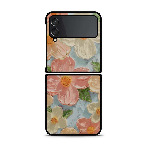 Samsung Galaxy Z Flip 4 5G Cover - Floral Series - Design 16 - Cyan & Pink - HQ Premium Shine Durable Shatterproof Case