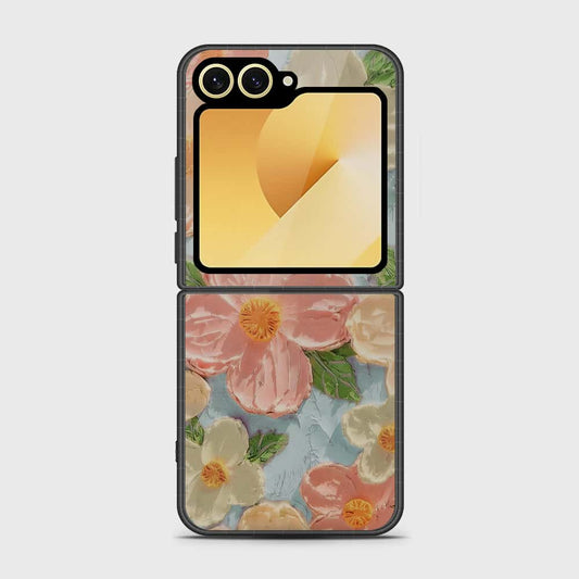 Samsung Galaxy Z Flip 6 Cover - Floral Series - Design 16 - Cyan & Pink - HQ Premium Shine Durable Shatterproof Case