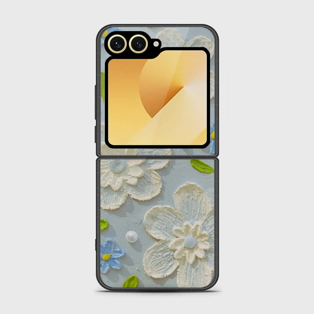 Samsung Galaxy Z Flip 6 Cover - Floral Series - Design 3 - Sky Blue - HQ Premium Shine Durable Shatterproof Case