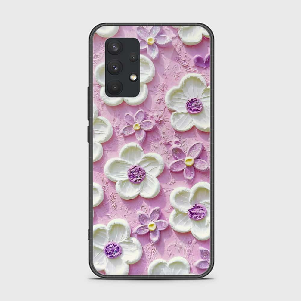 Samsung Galaxy A32 Cover - Floral Series - Design 4 - Purple & White - HQ Premium Shine Durable Shatterproof Case