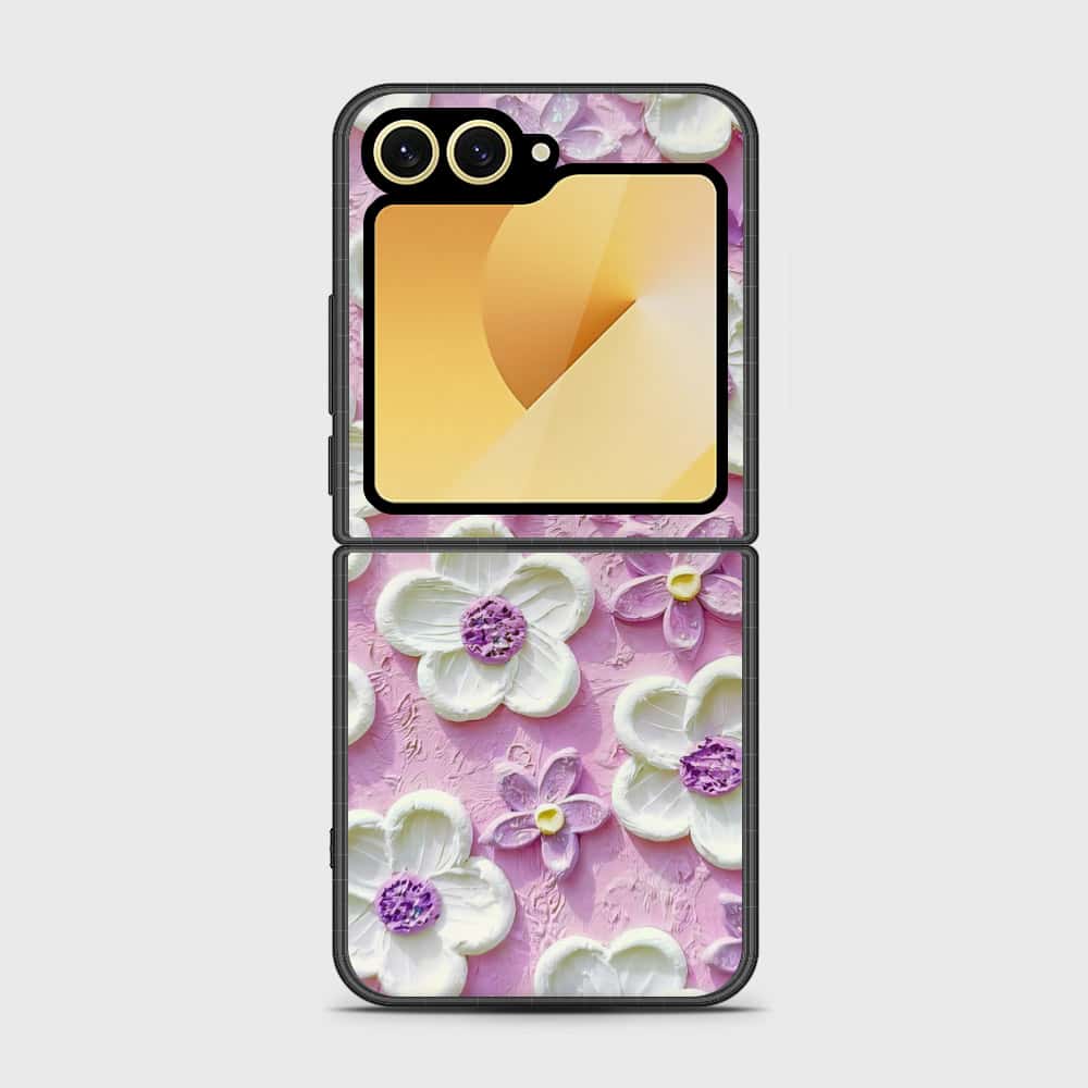 Samsung Galaxy Z Flip 6 Cover - Floral Series - Design 4 - Purple & White - HQ Premium Shine Durable Shatterproof Case