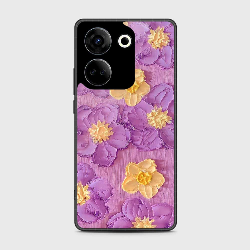 Tecno Camon 20 Pro Cover - Floral Series - Design 8 - Purple & Yellow - HQ Premium Shine Durable Shatterproof Case