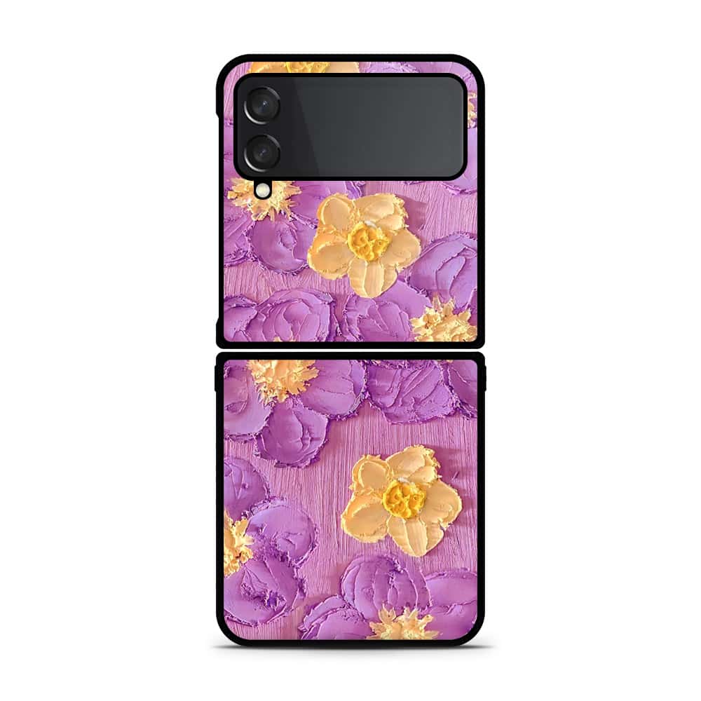 Samsung Galaxy Z Flip 4 5G Cover - Floral Series - Design 8 - Purple & Yellow - HQ Premium Shine Durable Shatterproof Case