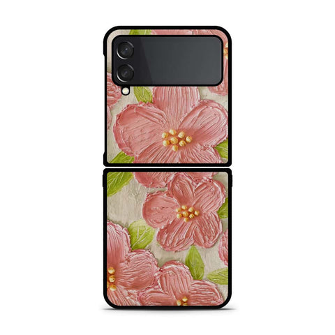 Samsung Galaxy Z Flip 4 5G Cover - Floral Series - Design 9 - Pink & Green - HQ Premium Shine Durable Shatterproof Case