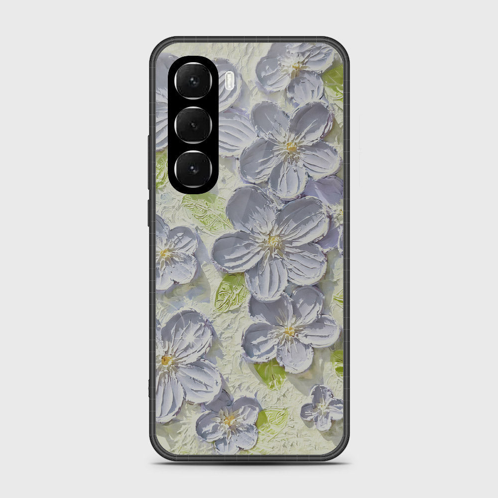 Infinix Hot 60i 4G Cover - Floral Series - Design 12 - Grey & Green - HQ Ultra Shine Premium Infinity Glass Soft Silicon Borders Case