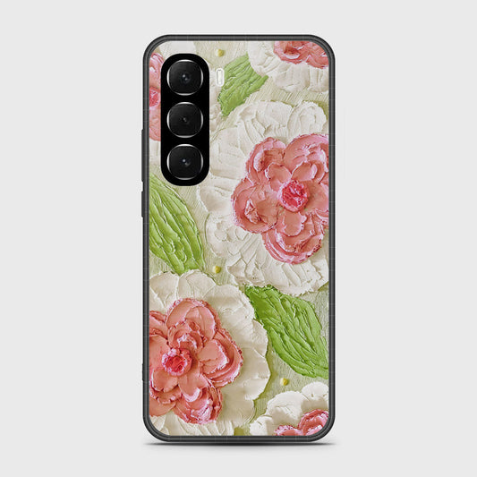 Infinix Hot 60i 4G Cover - Floral Series - Design 13 - Offwhite & Green - HQ Ultra Shine Premium Infinity Glass Soft Silicon Borders Case