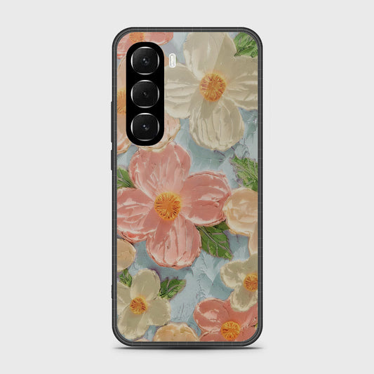 Infinix Hot 60 Cover - Floral Series - Design 16 - Cyan & Pink - HQ Ultra Shine Premium Infinity Glass Soft Silicon Borders Case