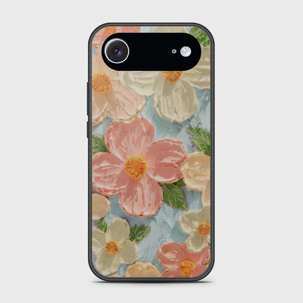 iPhone 17 Air Cover - Floral Series - Design 16 - Cyan & Pink - HQ Premium Shine Durable Glass Case