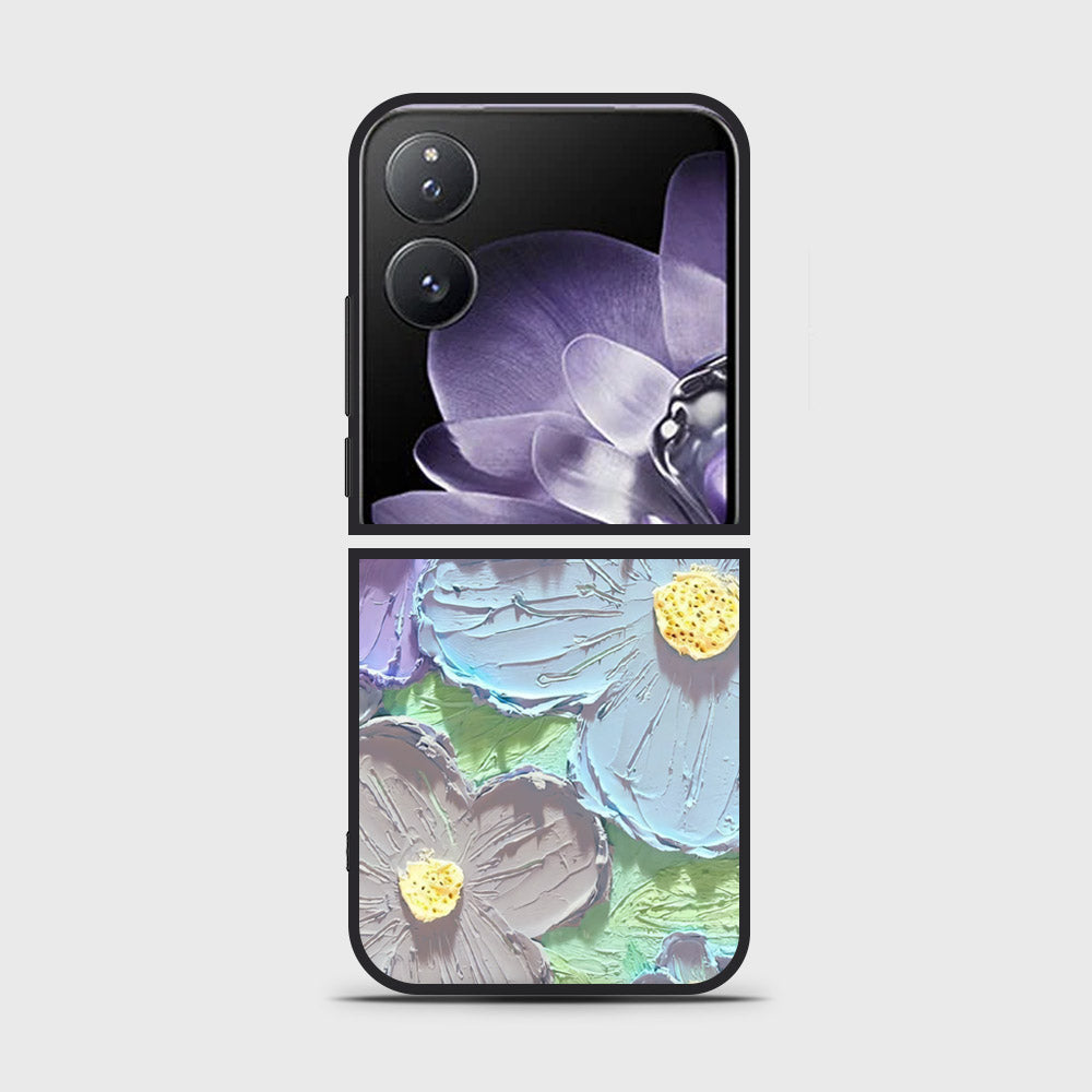 Xiaomi Mix Flip Cover - Floral Series - Design 1 - Purple & Aqua - HQ Premium Shine Durable Shatterproof Case