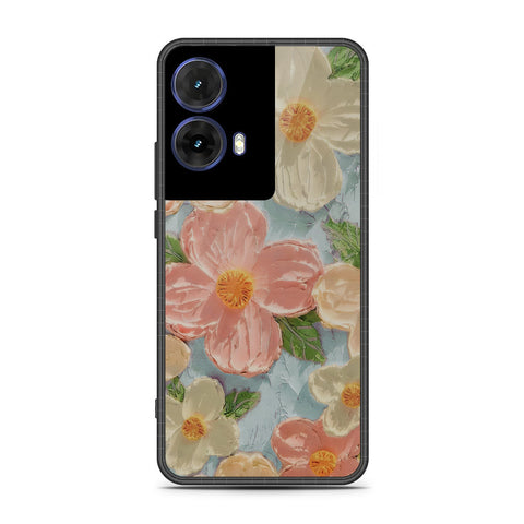 Motorola Moto G85 Cover - Floral Series - Design 16 - Cyan & Pink - HQ Premium Shine Durable Shatterproof Case