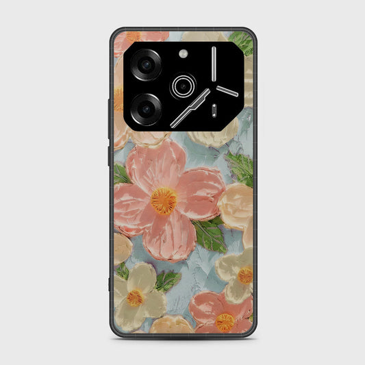 Tecno Pova 6 Cover - Floral Series - Design 16 - Cyan & Pink - HQ Premium Shine Durable Shatterproof Case
