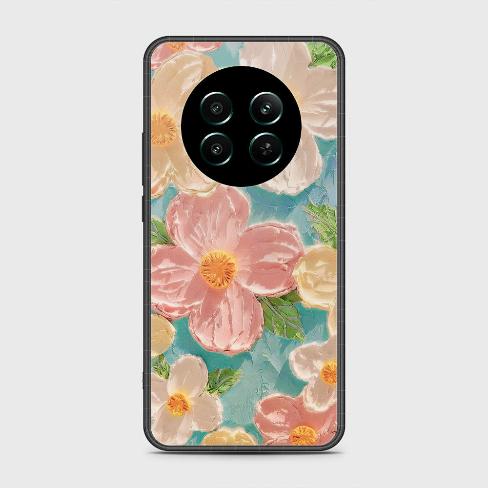 Realme 12 4G Cover - Floral Series - Design 16 - Cyan & Pink - HQ Ultra Shine Premium Infinity Glass Soft Silicon Borders Case