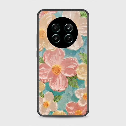 Realme 12 4G Cover - Floral Series - Design 16 - Cyan & Pink - HQ Ultra Shine Premium Infinity Glass Soft Silicon Borders Case