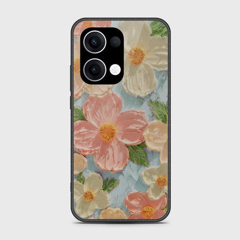 Oppo Reno 13 Cover - Floral Series - Design 16 - Cyan & Pink - HQ Premium Shine Durable Shatterproof Case