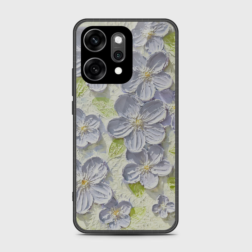 Oppo Reno 14 Cover - Floral Series - Design 12 - Grey & Green - HQ Ultra Shine Premium Infinity Glass Soft Silicon Borders Case