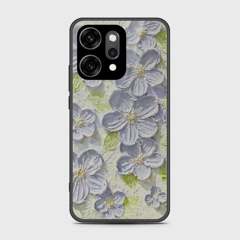 Oppo Reno 14 Cover - Floral Series - Design 12 - Grey & Green - HQ Ultra Shine Premium Infinity Glass Soft Silicon Borders Case