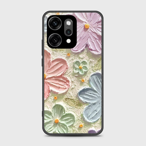 Oppo Reno 14 Cover - Floral Series - Design 15 - Blue & Green - HQ Ultra Shine Premium Infinity Glass Soft Silicon Borders Case