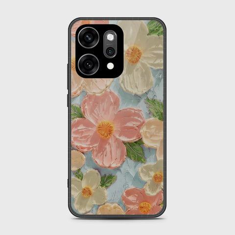 Oppo Reno 14 Cover - Floral Series - Design 16 - Cyan & Pink - HQ Ultra Shine Premium Infinity Glass Soft Silicon Borders Case