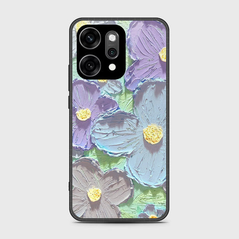 Oppo Reno 14 Cover - Floral Series - Design 1 - Purple & Aqua - HQ Ultra Shine Premium Infinity Glass Soft Silicon Borders Case