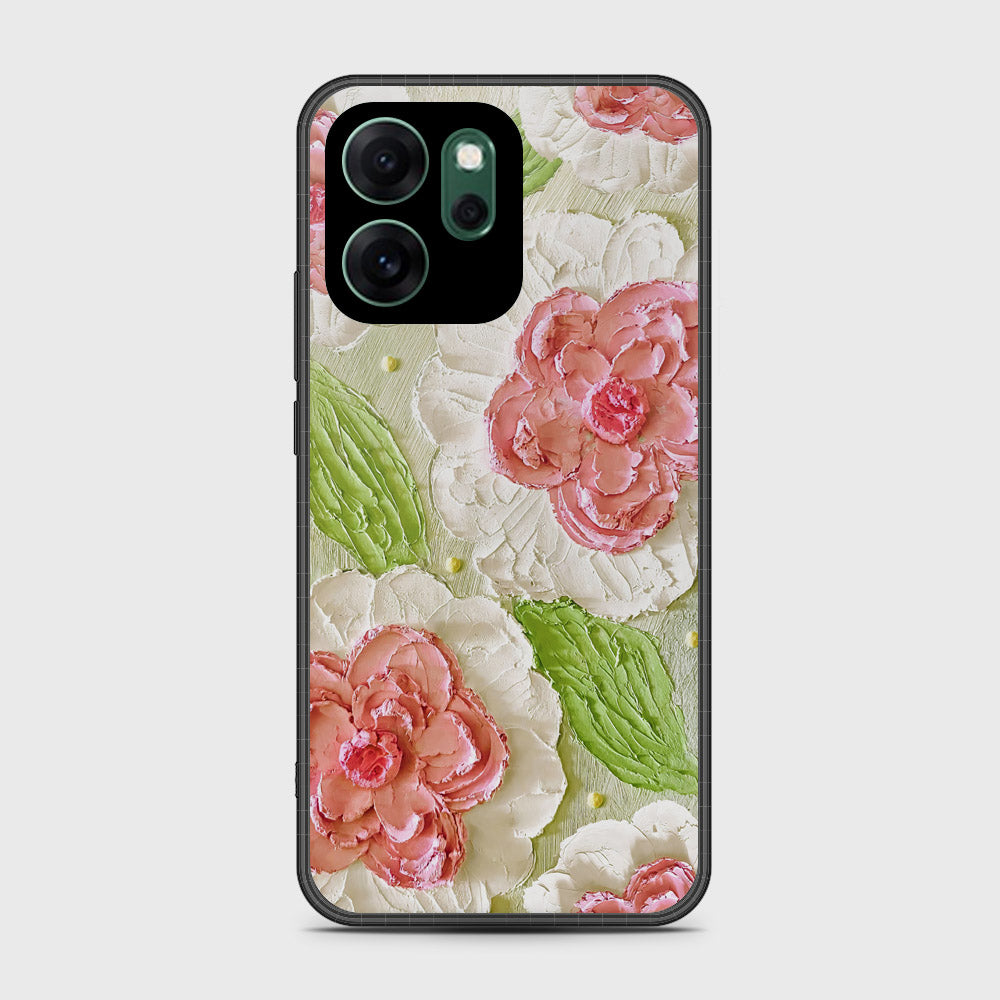 Oppo Reno 14F Cover - Floral Series - Design 13 - Offwhite & Green - HQ Ultra Shine Premium Infinity Glass Soft Silicon Borders Case