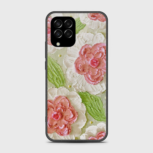 Samsung Galaxy M33 Cover - Floral Series - Design 13 - Offwhite & Green - HQ Premium Shine Durable Shatterproof Case