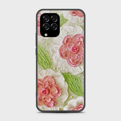 Samsung Galaxy M33 Cover - Floral Series - Design 13 - Offwhite & Green - HQ Premium Shine Durable Shatterproof Case