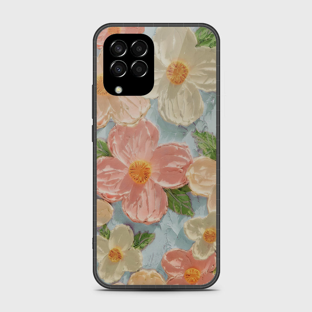 Samsung Galaxy M33 Cover - Floral Series - Design 16 - Cyan & Pink - HQ Premium Shine Durable Shatterproof Case