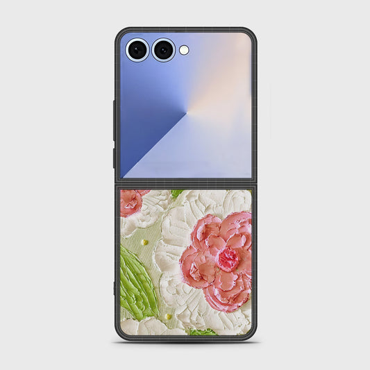 Samsung Galaxy Z Flip 7 Cover - Floral Series - Design 13 - Offwhite & Green - HQ Premium Shine Durable Shatterproof Case