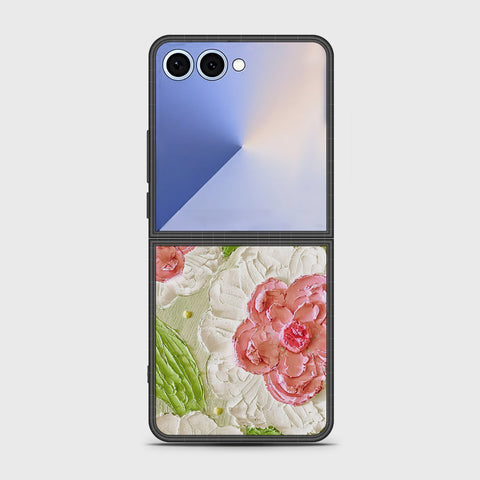 Samsung Galaxy Z Flip 7 Cover - Floral Series - Design 13 - Offwhite & Green - HQ Premium Shine Durable Shatterproof Case