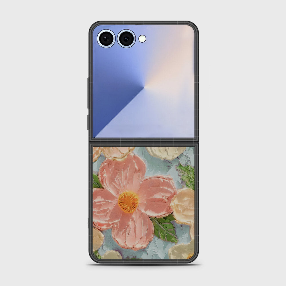 Samsung Galaxy Z Flip 7 Cover - Floral Series - Design 16 - Cyan & Pink - HQ Premium Shine Durable Shatterproof Case
