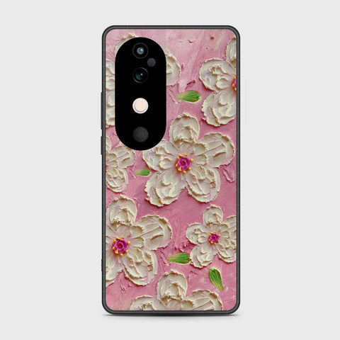 Vivo V40 Cover - Floral Series - Design 5 - Pink & White - HQ Premium Shine Durable Shatterproof Case