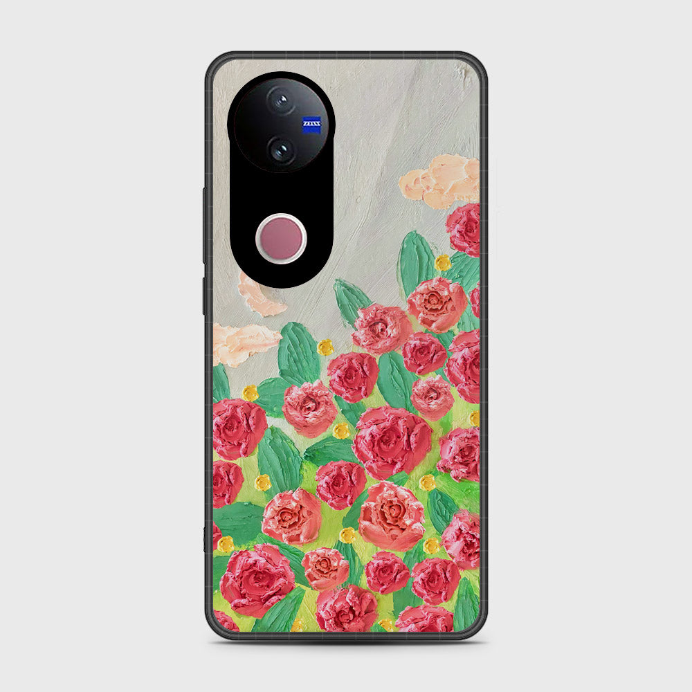 Vivo V50 Cover - Floral Series - Design 10 - Red & Green - HQ Premium Shine Durable Shatterproof Case