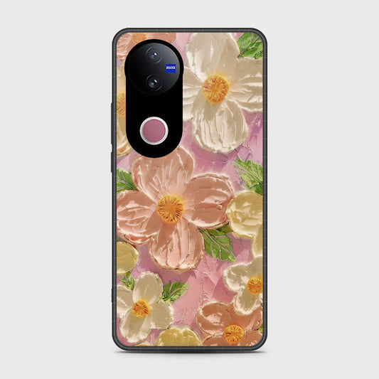 Vivo V50 Cover - Floral Series - Design 11 - White & Green - HQ Premium Shine Durable Shatterproof Case
