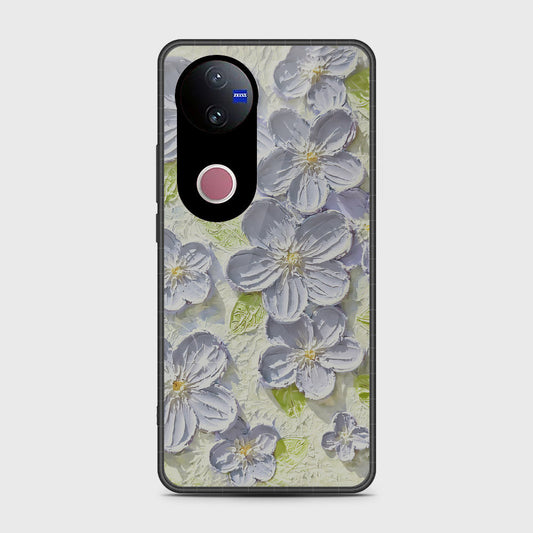 Vivo V50 Cover - Floral Series - Design 12 - Grey & Green - HQ Premium Shine Durable Shatterproof Case