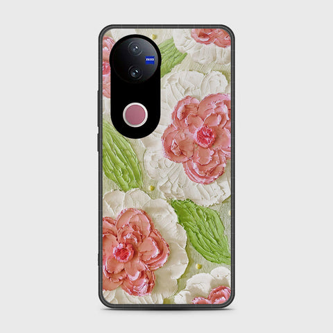Vivo V50 Cover - Floral Series - Design 13 - Offwhite & Green - HQ Premium Shine Durable Shatterproof Case