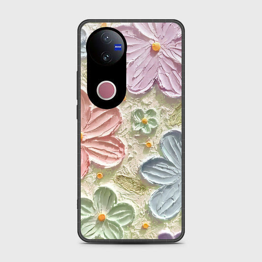 Vivo V50 Cover - Floral Series - Design 15 - Blue & Green - HQ Premium Shine Durable Shatterproof Case