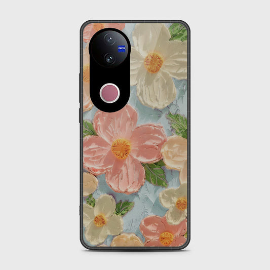 Vivo V50 Cover - Floral Series - Design 16 - Cyan & Pink - HQ Premium Shine Durable Shatterproof Case