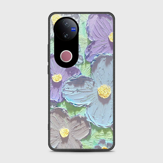 Vivo V50 Cover - Floral Series - Design 1 - Purple & Aqua - HQ Premium Shine Durable Shatterproof Case