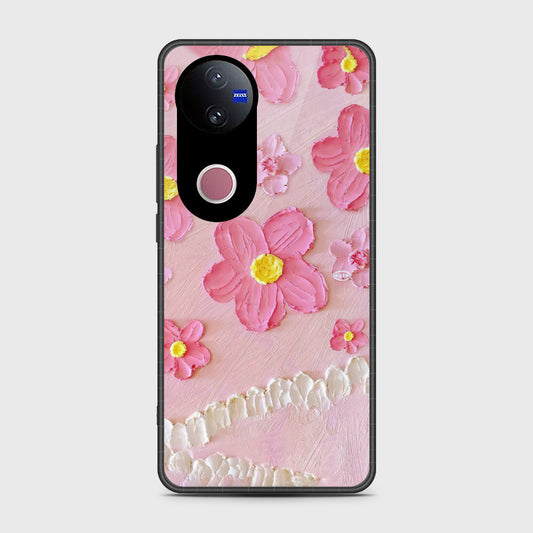 Vivo V50 Cover - Floral Series - Design 2 - Pink - HQ Premium Shine Durable Shatterproof Case